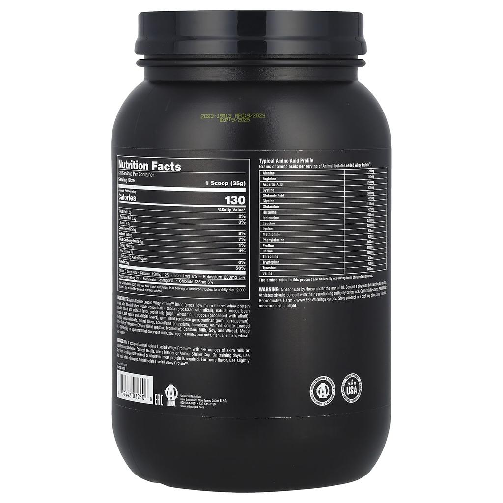 Animal Loaded Whey Protein Isolate, Brownie Batter, 2 Lb (907 G)