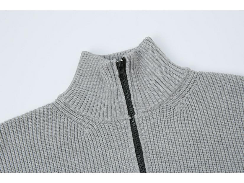 STONE Унисекс Кардиган на молнии с воротником-стойкой и нашивкой Вязаный свитер для осени/зимы