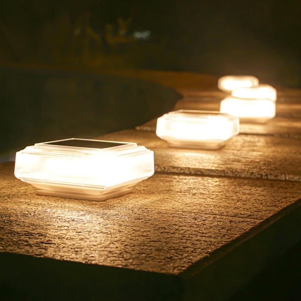 Солнечный столб, прозрачный абажур, водонепроницаемый солнечный настил, ограждение, теплый свет, уличный квадратный фонарь для сада, патио