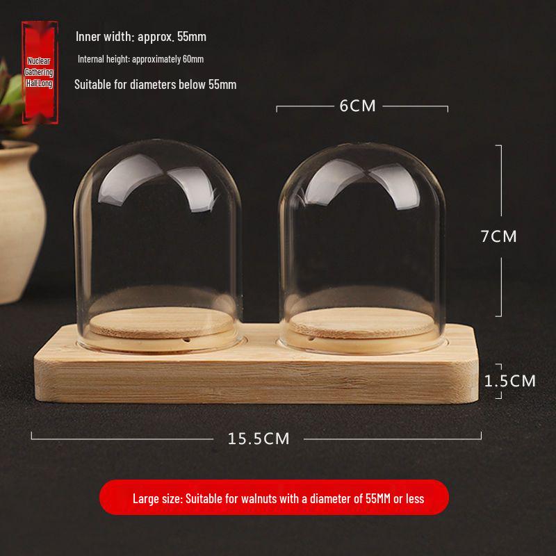 Дисплей для грецких орехов Вэньвань, тыквы и косточек оливы с бамбуковым основанием и стеклянным колпаком высокой прозрачности
