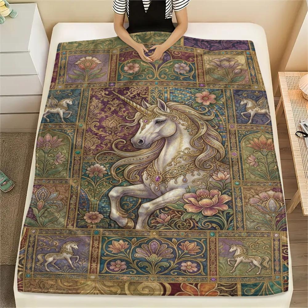 Unicorn Animal Print Flannel Blanket, High quality Comfortable for All Seasons, Home Decor, Warmth and Comfort, Perfect for Christmas Gifts139