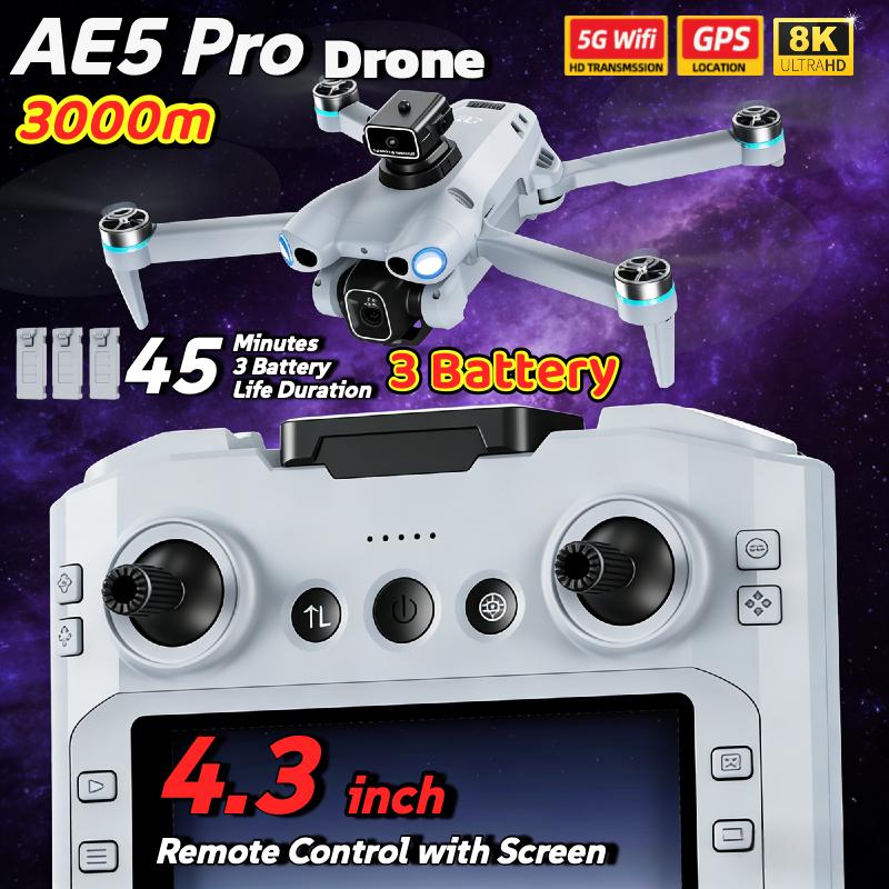 Новый квадрокоптер AE5 Pro Original Drone 8K HD с экраном 4,5” Управление 20-минутная батарея Режим безголового полета 360° Флип Мини-вертолет
