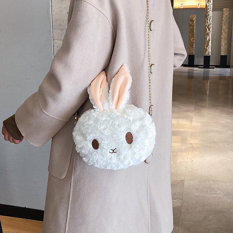 Cute Bunny Plush Mini Shoulder Bag With Chain Strap For Daily Casual Use