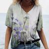 3D Art Print Tops Свободные футболки с коротким рукавом Летняя уличная мода Повседневные свободные женские футболки с V-образным вырезом Женская одежда