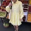 Весеннее платье-рубашка с длинными рукавами, однотонное платье с лацканами, женский простой хлопковый топ из пр.