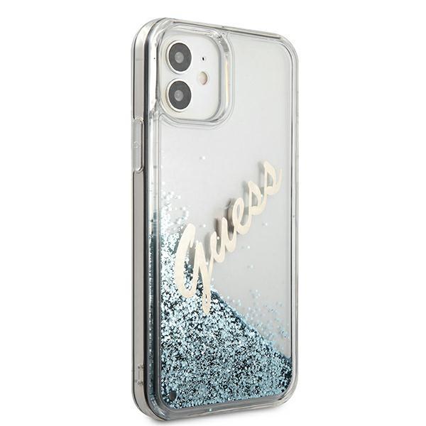 Etui do iPhone 12 mini Guess Glitter Vintage Script Niebieskie