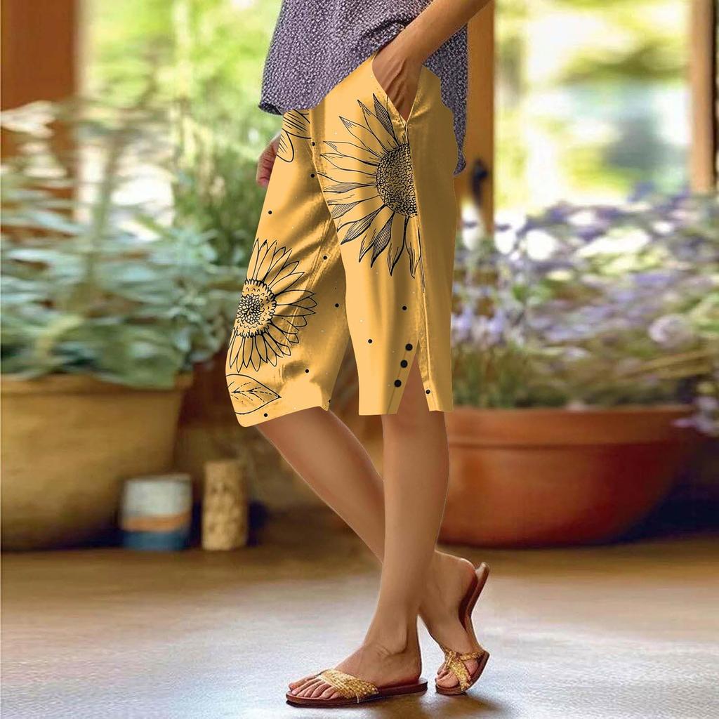 Женские брюки с принтом, модные повседневные шорты с карманами и эластичной резинкой на талии