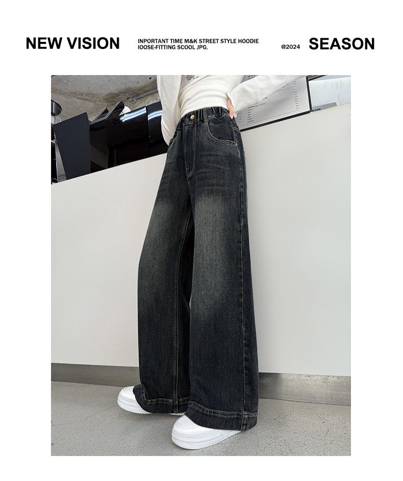 Девичьи джинсы широкого кроя со стильным задним карманом, кофейного цвета – Осень 2025