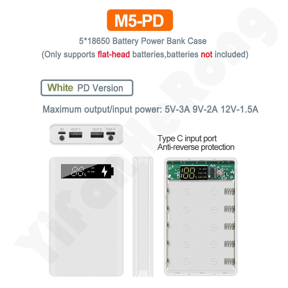 Корпус Power Bank на 5*18650, двойной USB для зарядки мобильного телефона, DIY корпус, держатель для батарей 18650, зарядная коробка со светодиодным фонариком