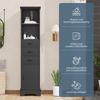 38 x 26 x 172.5 cm Tall Bathroom Cabinet, Painted for Moisture Resistance, Three Drawers + Open Shelves + Cabinet Doors, Adjustable Shelves, Black.