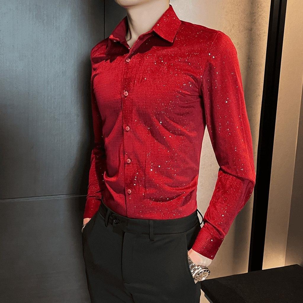 Мужская рубашка с длинным рукавом 2025 Новый корейский стиль Модный тренд Приталенная Повседневная