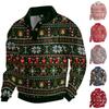 Men's Christmas Cotton Pullover Long Sleeve Outdoor Shirt Vintage Corduroy Button Stand Collar Shirt Casual Sweatshirt Christmas Print Top