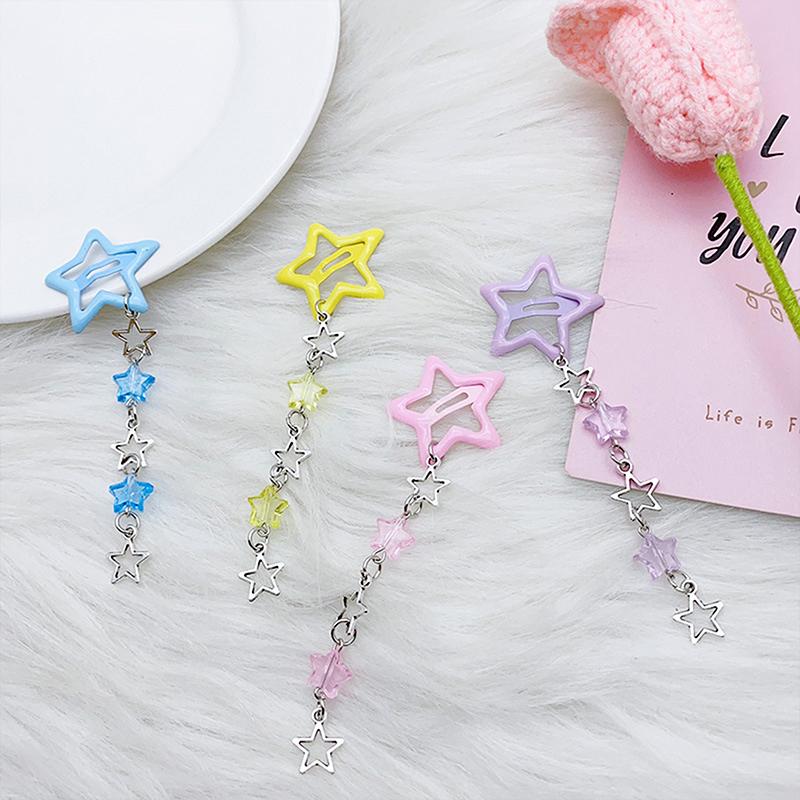 Sweet Cute Star Fringe Pendent Hair Clip Hairpin Colorful Pentagram Bb Clips Barrettes For Girls Dopamine Y2K Hair Accessories