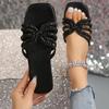 Women's Rhinestone Decor Slide Sandals Casual Square Open Toe Flat Summer Shoes Lightweight Slide Sandals