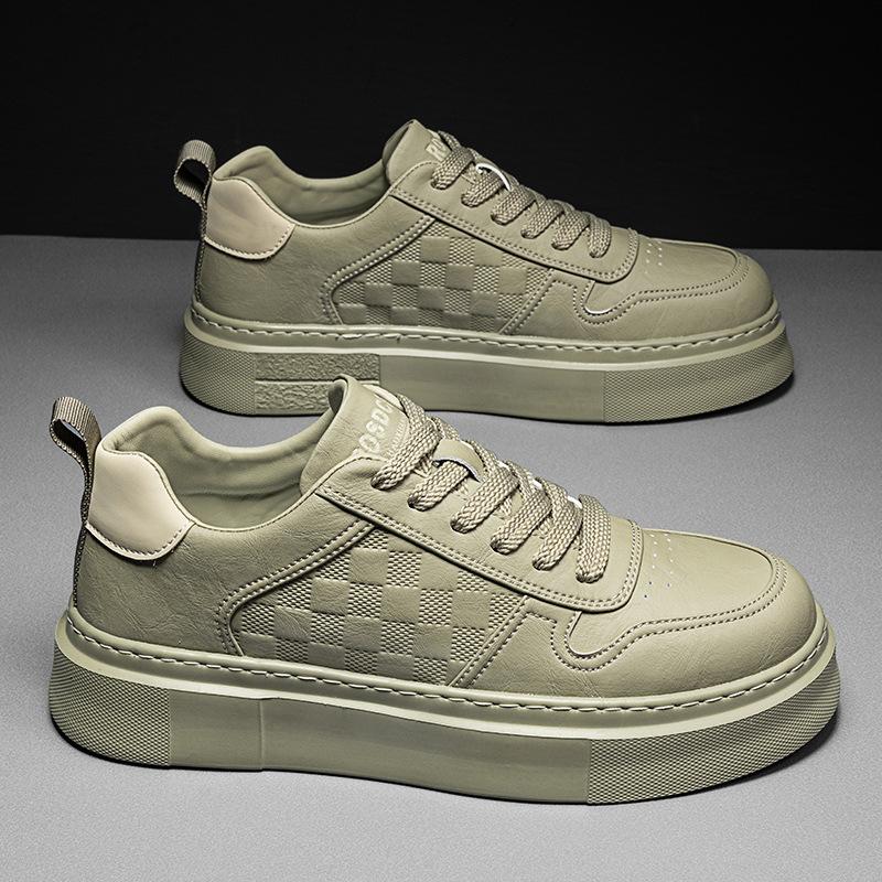 High Quality Men's Shoes Men's White Shoes Sports Platform Daily Leisure Work Versatile Microfiber Leather Panel Shoes Low Top