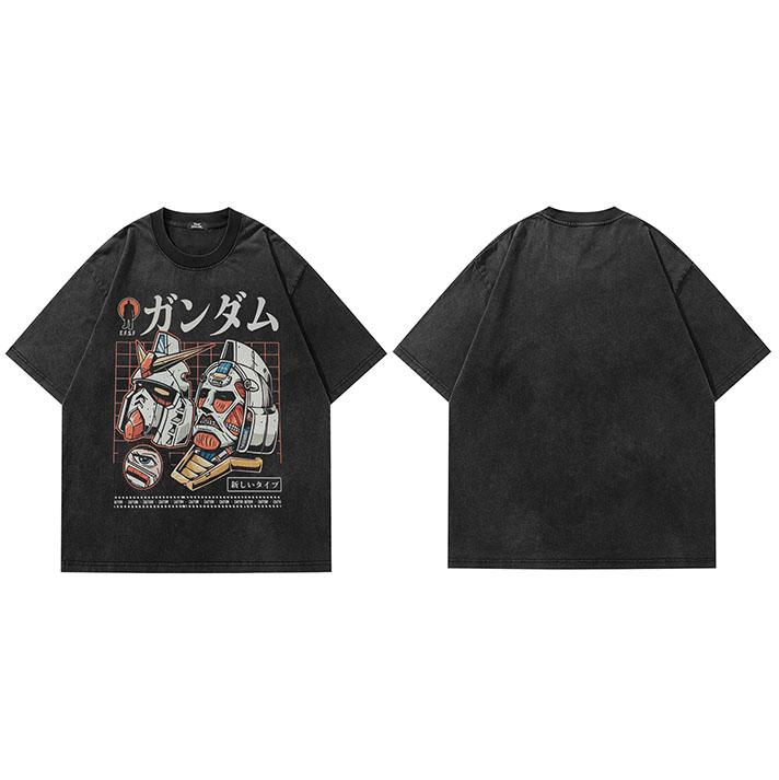 Men Streetwear T Shirt Hip Hop Oversize T Shirt Faded Black Japanese Anime Cartoon Funny Graphic Tshirt Harajuku Cotton Tops Tee