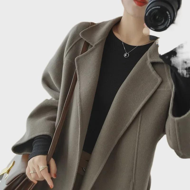 Женское шерстяное пальто длиной до колена, двустороннее, свободного кроя, большого размера, коллекция высокого класса осень/зима