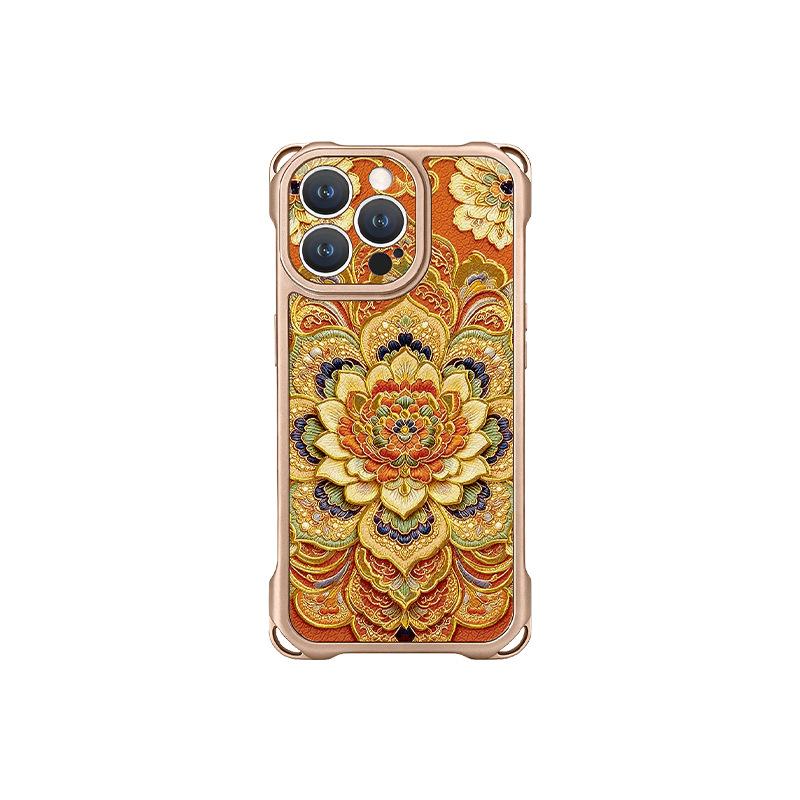 Подходит для чехла на мобильный телефон Apple 11promax iphone11 с ремешком на четыре угла 11 позолоченный лотос 11 Guochao 11 силиконовый