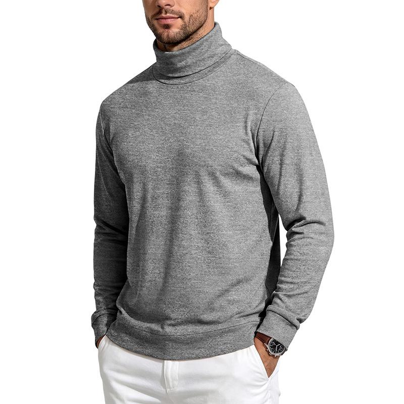 Casual High Neck Long Sleeve Fitted Solid Color Men S Basic T Shirt