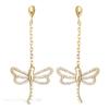 [K9516] - Gold Plated Earrings 'Dragonflies' White Gold - 38x16 Mm