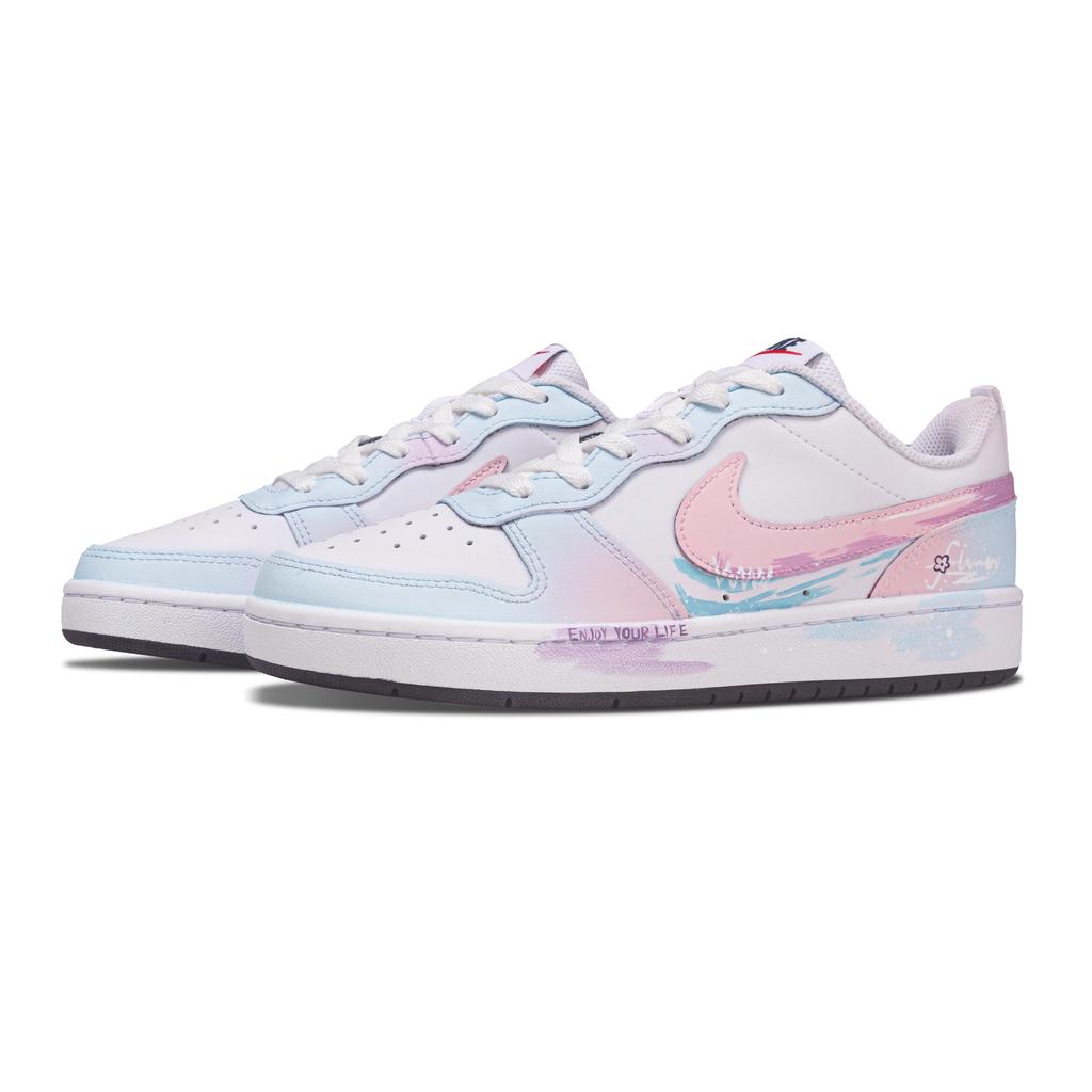 Nike Court Borough Flower Language Lightweight, Breathable, And Slip Resistant Low top Skateboard Shoes Women's Pink DO7446-101(Team1885-)