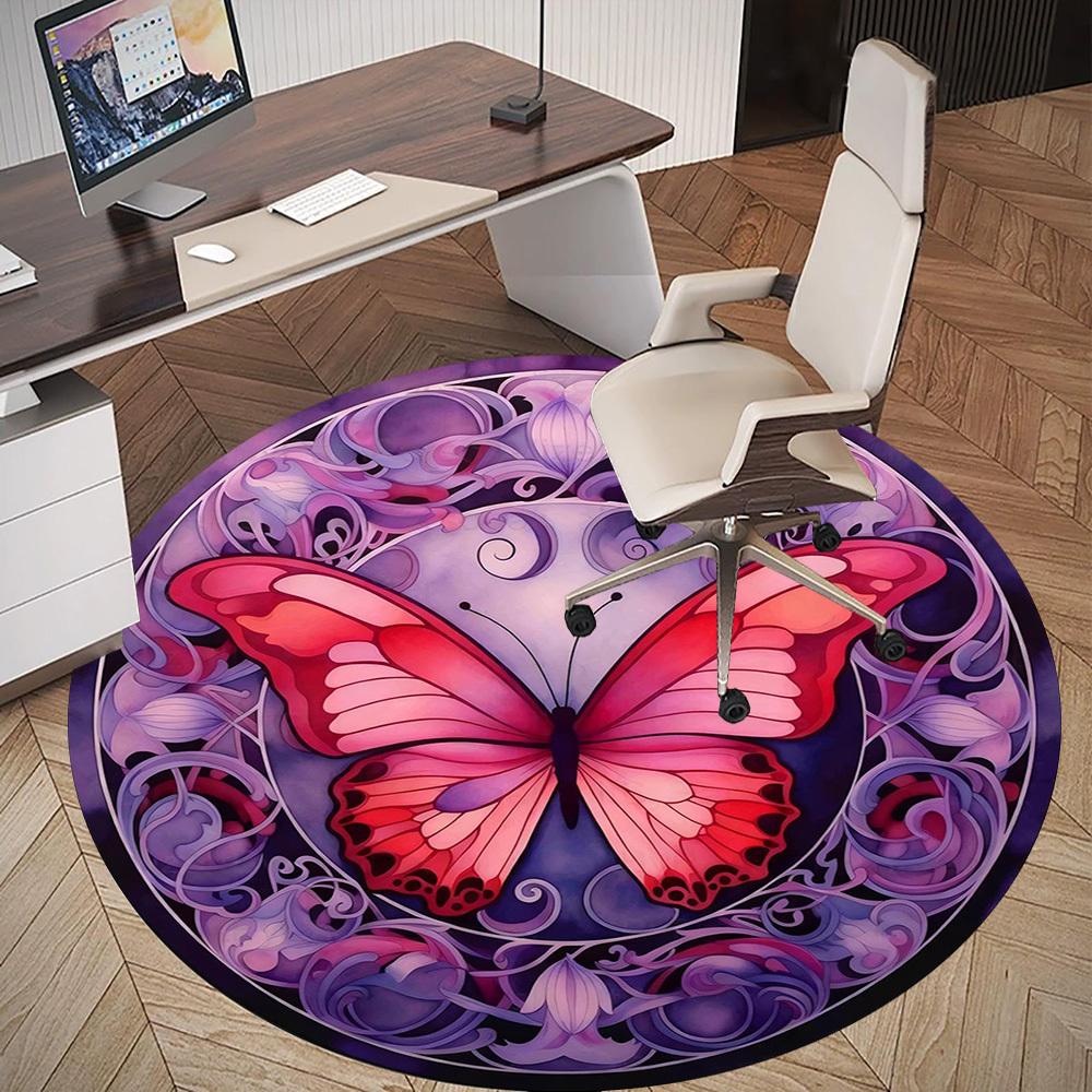 1pc Butterfly Pattern Round Chair mat office Area Rug - Non-Slip, Floor Mat for Office, Bedroom, Ideal home decor gift c0112052