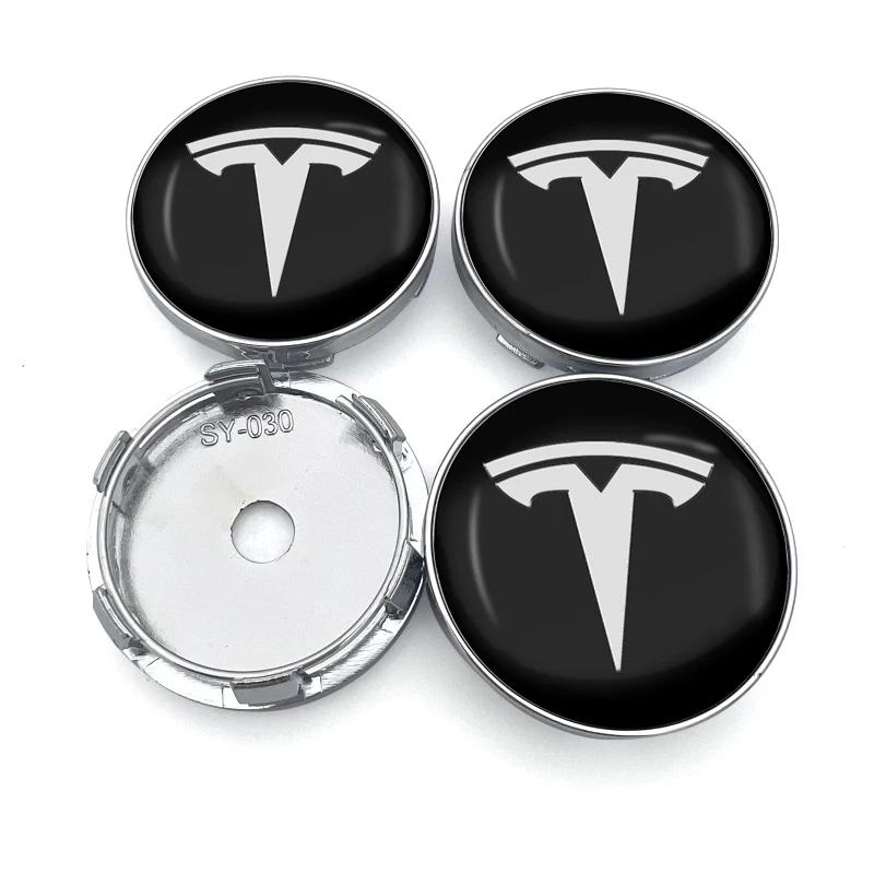 Car Sticker Tesla 4pcs 60mm Car Wheel Center Hub Cap Rim Cover Emblem Sticker For Tesla Model Y Model 3 S X Badge Emblem Auto St