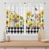 Занавеска для кухни с изображением подсолнуха и кошки в фермерском стиле, простая цветочная клетка с изображением бабочек и буйвола, стиль кантри, гостиная, спальня, домашний декор, 2 шт.