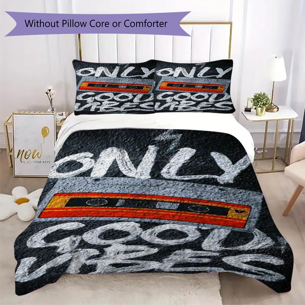 1PC music mixtape Theme Bedding Quilt Set Quilt Cover Pillowcase Home Decoration Birthday Gift (1 * duvet cover + 2 * pillowcase, without core)A6