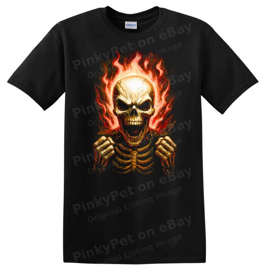 Skull Flame Graphic Halloween T Shirt Men’s Scary Bones Design Tee