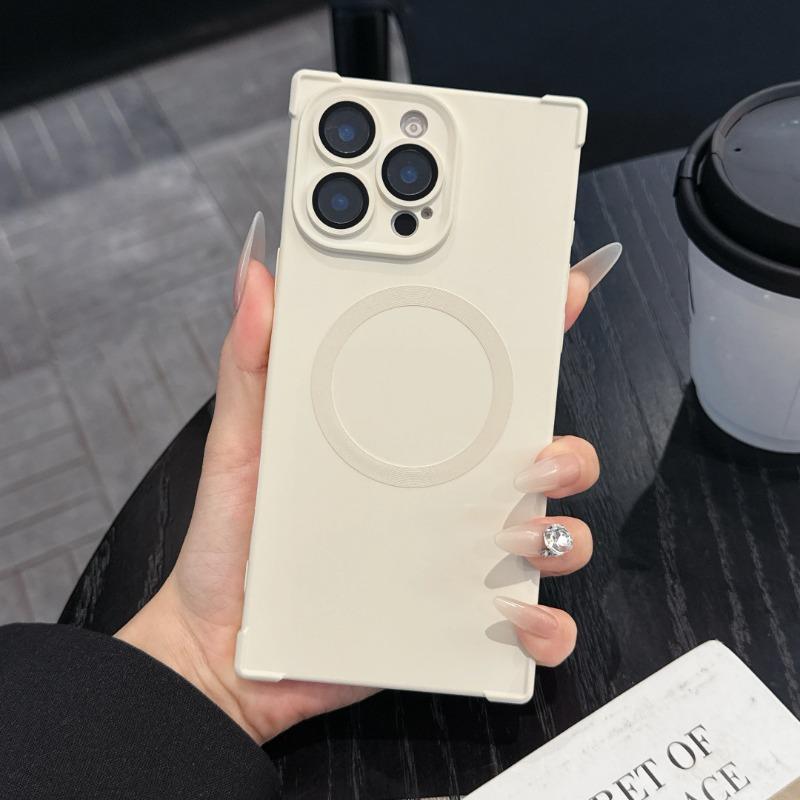 Противоударный магнитный чехол с воздушной подушкой для iPhone 16 15 14 13 12 Pro Max Plus Защита стеклянной линзы Простая силиконовая крышка Magsafe