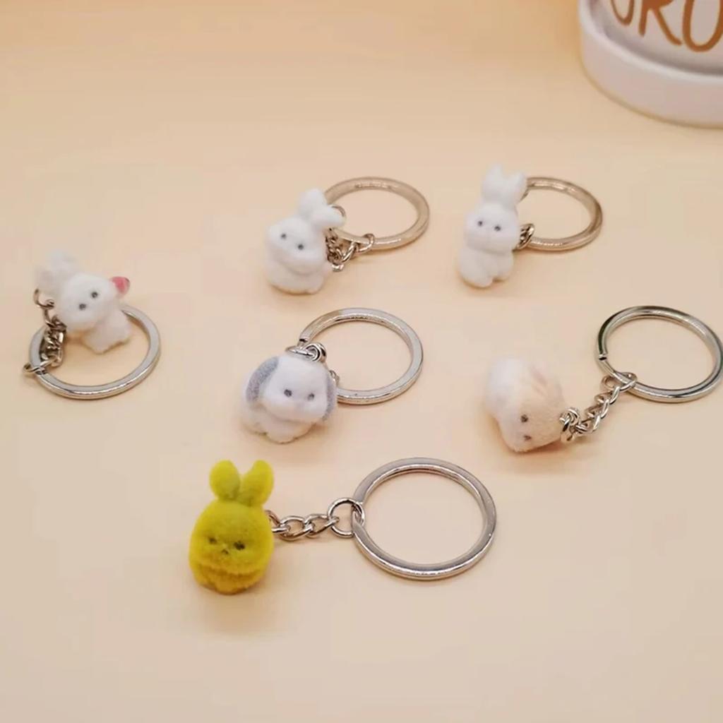Soft and Colorful Rabbit Keychain Flocking Toy Pendant Keyring Stuffed Animals Couple Key Rings Ornament for Bag Phones