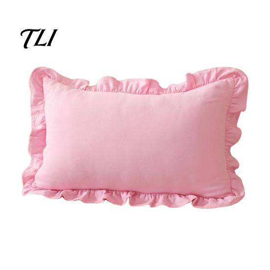 Solid Color Throw Pillows Ruffle Pillow Cover, Cotton Plaid Case with Frill Edge, 18x18 Comfortable Slips Inch 20x12 Decorative Cover for Farmhouse