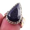 Natural Blue Sunstone Gemstone 925 Sterling Silver TwoTone Gift Ring S.7 s5C86