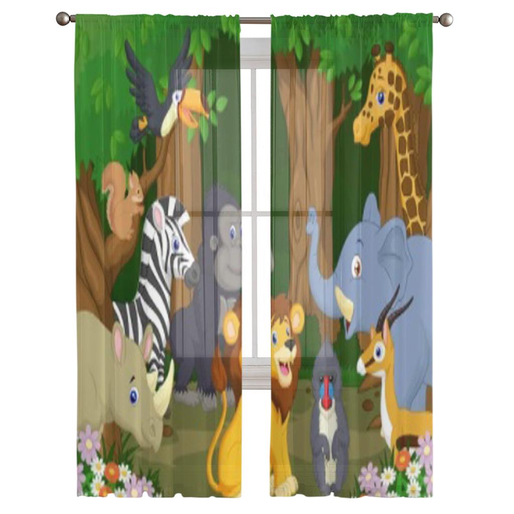 Прозрачные шторы с изображением диких животных из мультфильмов для гостиной, прозрачный тюль, оконные шторы для спальни, кухни, домашнего декора, вуаль, занавески