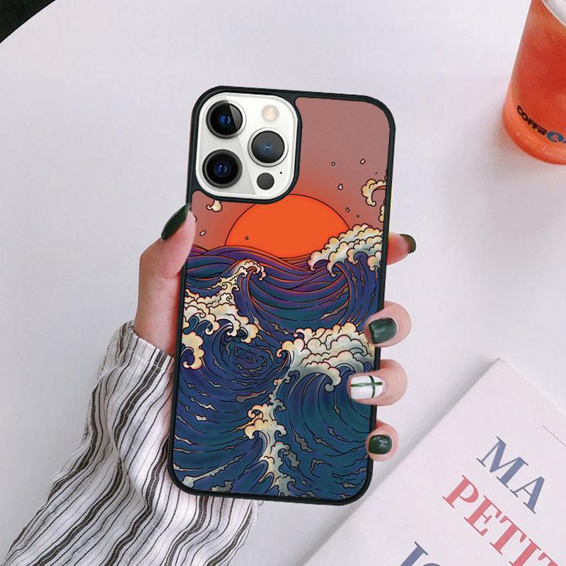 Японская волновая art Чехол для телефона Для iPhone 17 Air 14 13 12 16 Pro Max 15 Plus Чехол-оболочка Max coque