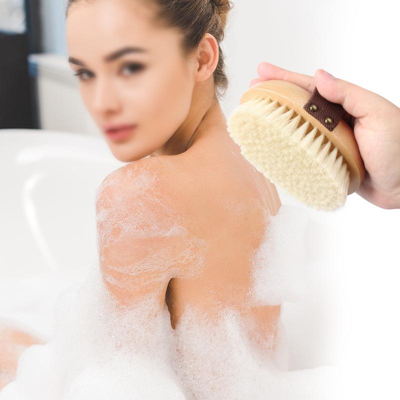 Bath Brush Pig Hair Bath Towel, Bath Brush Wooden Bath Massage Brush Wet and Dry Bath Brush