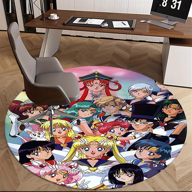 1pc Sailor Moon Anime Round Carpet Office Chair Mat, NonSlip Rug for Home Decor, Seasonal Gift, Suitable for Office, Living Room