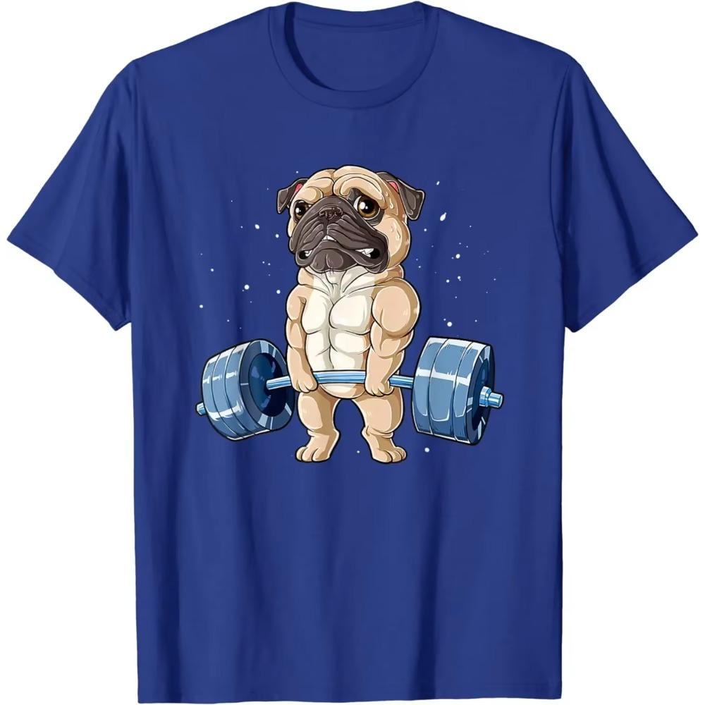 Pug Weightlifting Funny Animal Men Fitness Gym Workout Tee T-Shirt for Men Women Men Clothing Print Tee