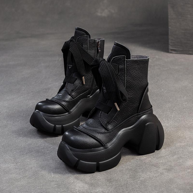 GKTINOO Ретро Ботильоны на Толстой Подошве 2025 Осень Зима Новые Натуральная Кожа Круглый Носок Однотонные Универсальные Туфли на Платформе