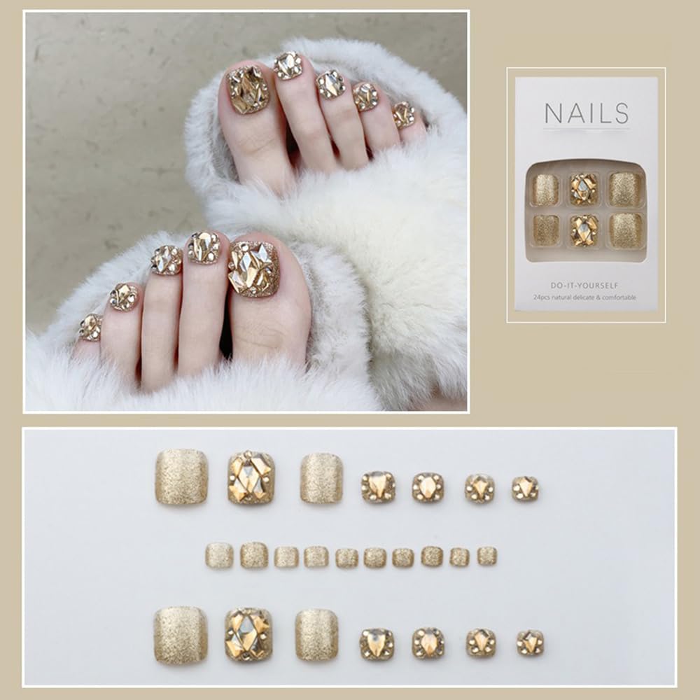 S.A.V.I Накладные ногти на пальцы ног 3D Кристалл Nude Champagne, 24 шт. - Легкий педикюр Press-On