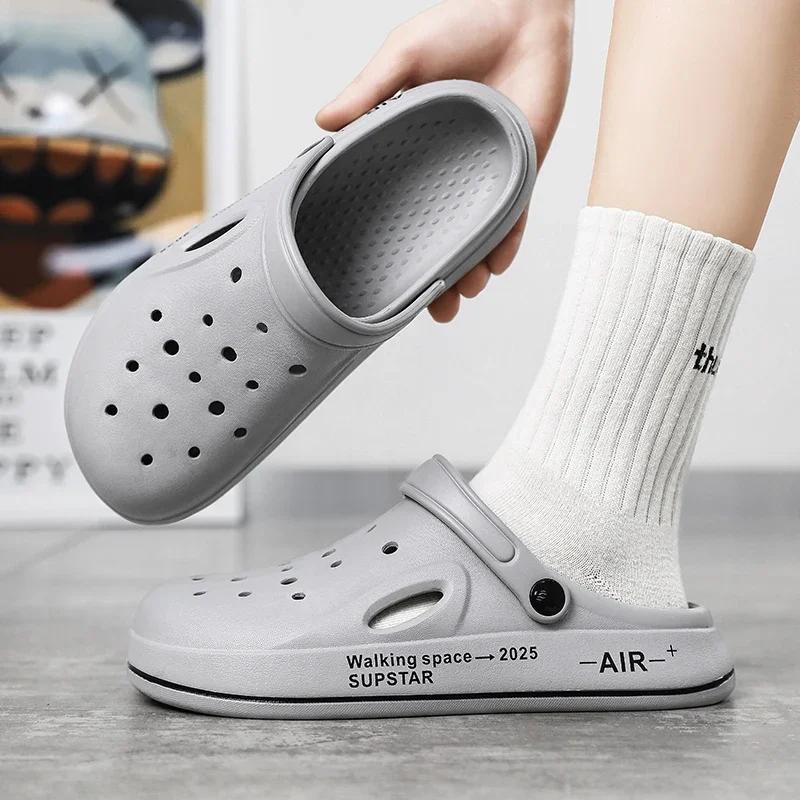 Тапочки мужские базовые модные новые уличные туфли на платформе для мужчин повседневная обувь нескользящая подошва комфортные садовые водонепроницаемые сандалии