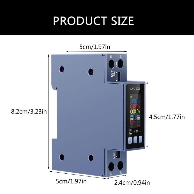 AC85-290V Voltage Current Power Factor Tester Din Rail Monitors with Color Screen Multifunction Power Energy Tester