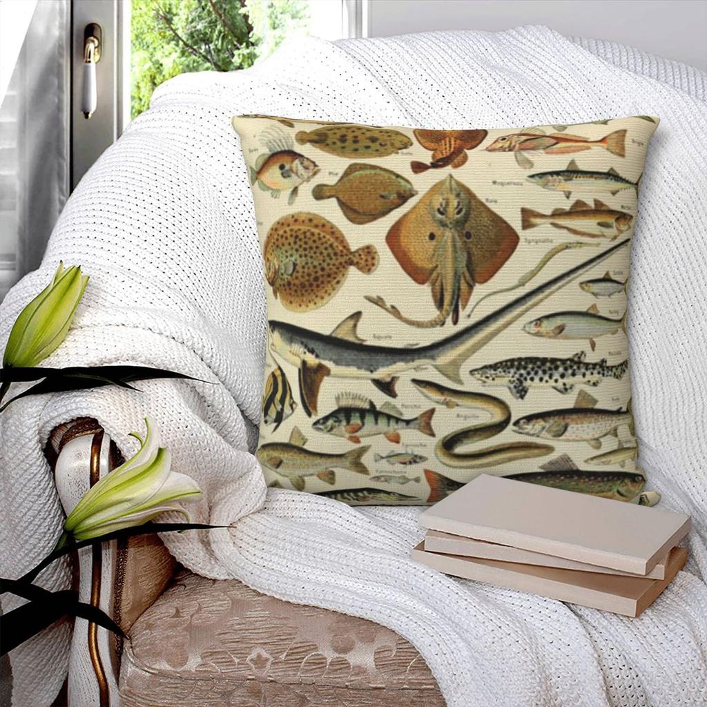 Fish Chart Square Pillowcase Pillow Cover Polyester Cushion Zip Decorative Comfort Throw Pillow for Home Car
