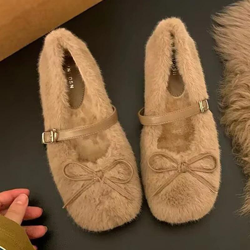Меховые женские туфли на плоской подошве, модные осенние неглубокие ботинки для женщин 2025 года, трендовые дизайнерские брендовые повседневные удобные короткие плюшевые теплые зимние ботинки Femme
