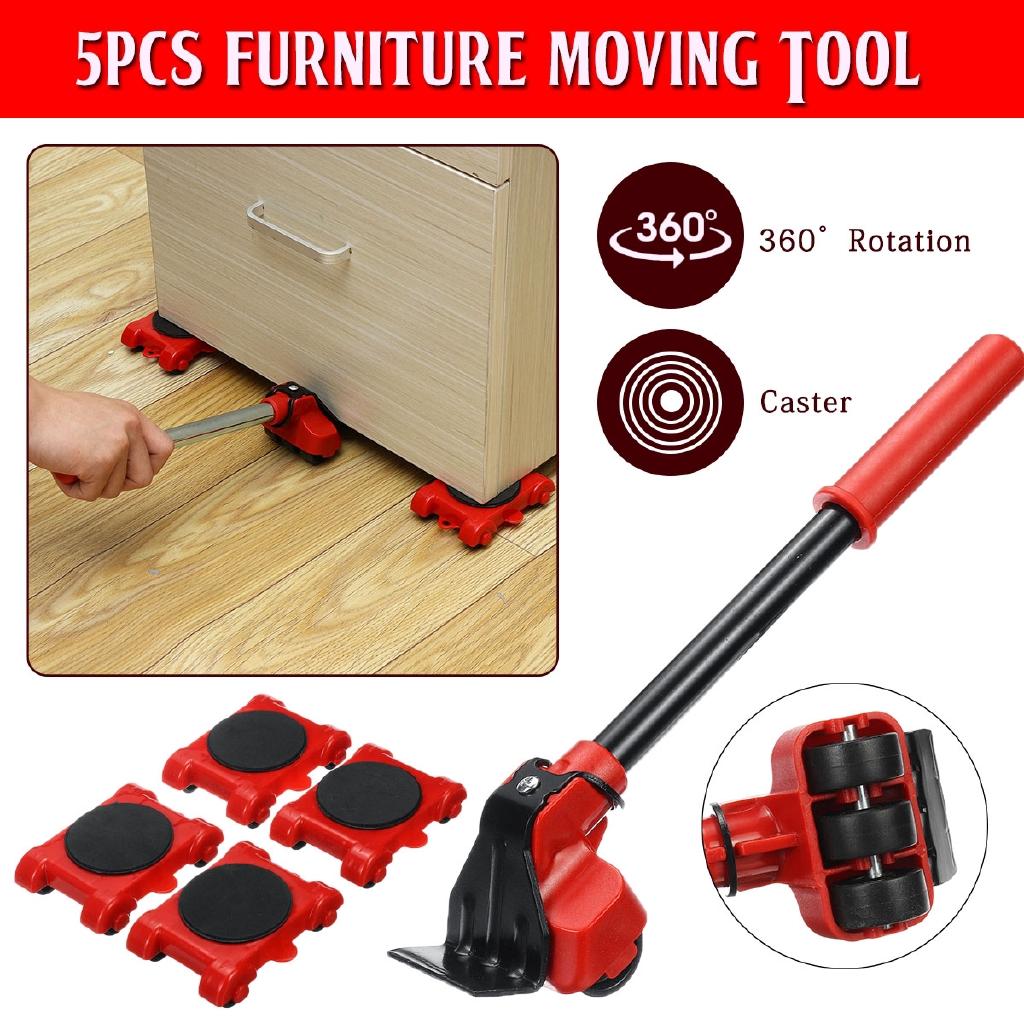 Furniture Mover Set Heavy Duty Furniture Lifter Transport Tool Red 4 Move Roller 1 Wheel Bar for Lifting Moving Furniture