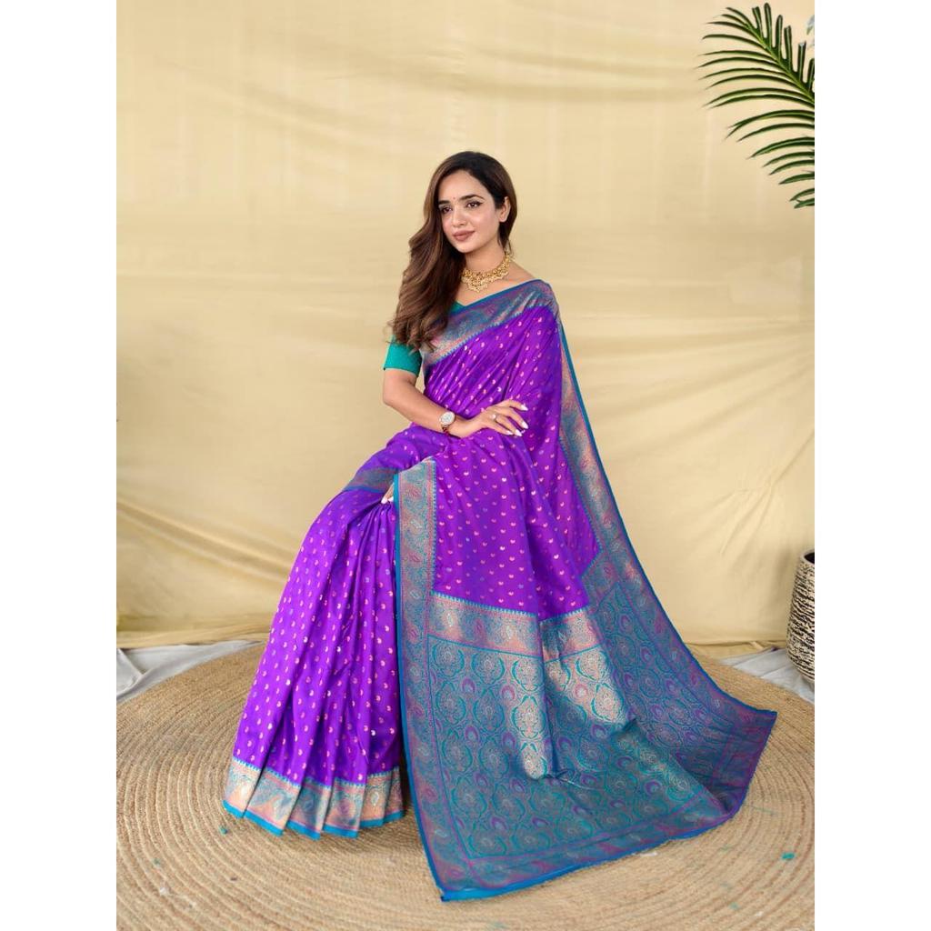Pure soft paithani silk saree woth beautiful contrast weaving border with allover beautiful weaving and rich weaved pallu
