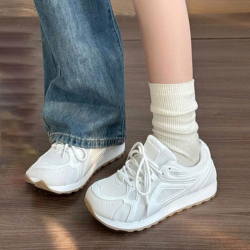 Fashion Women's White Sneakers Autumn Breathable Height Increase Running Shoes Lightweight Comfortable Fashion Lace Up Vulcanized Shoes