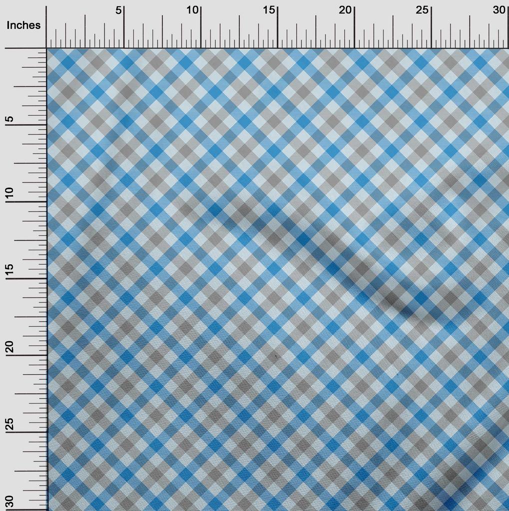 oneOone Cotton Flex Medium Blue Fabric Check Fabric For Sewing Printed Craft Fabric By The Yard 40 Inch