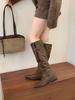 Autumn and winter new boots square head inner height increase side belt buckle sleeve boots retro women's boots